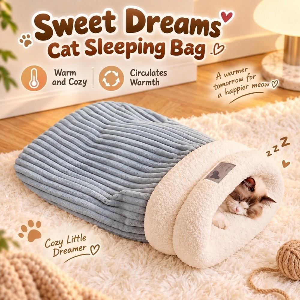Washable Cat Sleeping Bag Removable Pet Sleeping Sack Durable Pet Cave Bed for Cats