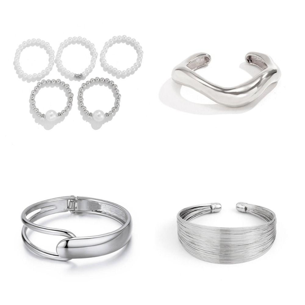 Серебряный металлический браслет с жемчугом, вытяжка проволоки, преувеличенный браслет, жемчужный браслет, для женщин