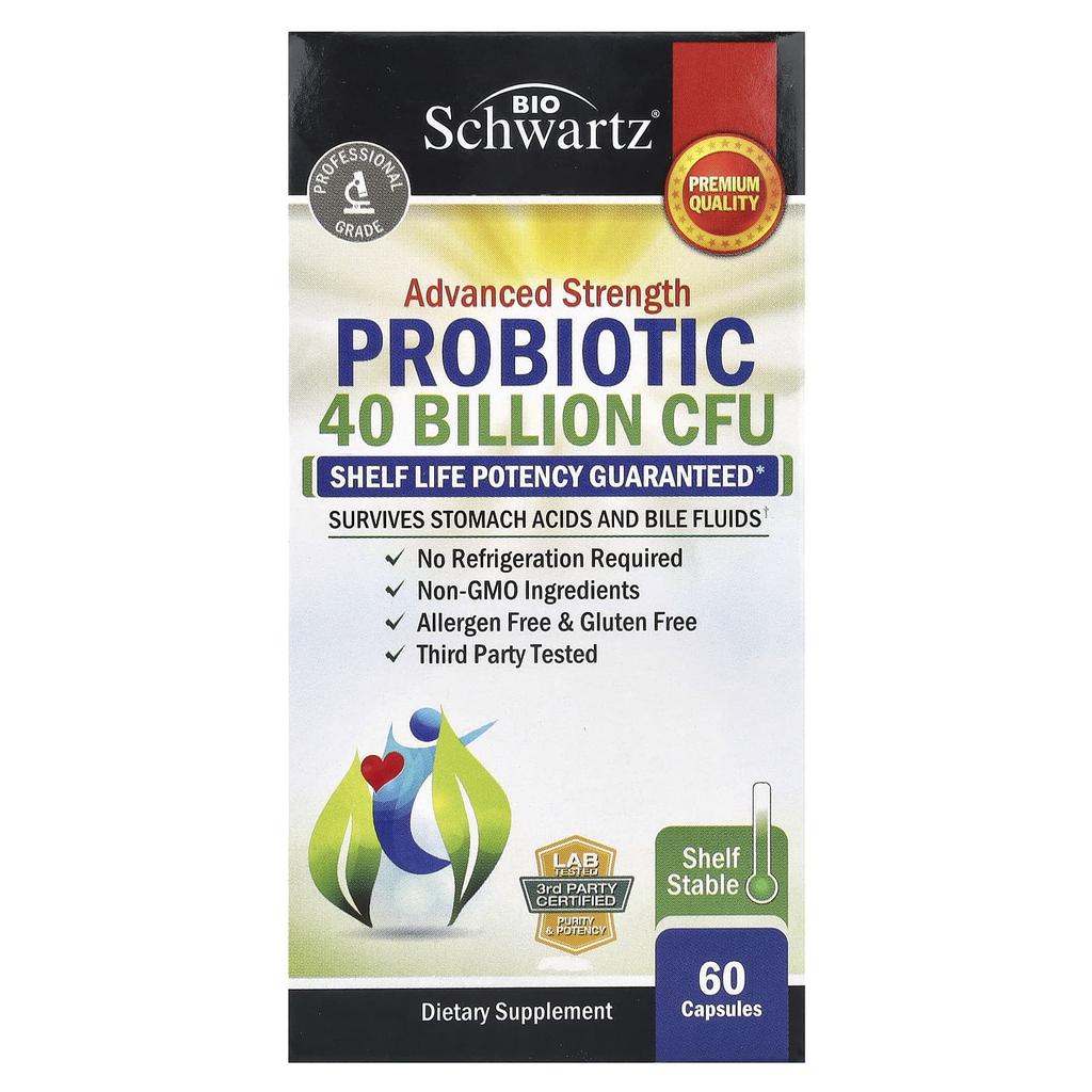 BioSchwartz Advanced Strength Probiotic, 40 Billion CFU, 60 Capsules (20 Billion CFU Per Capsule)