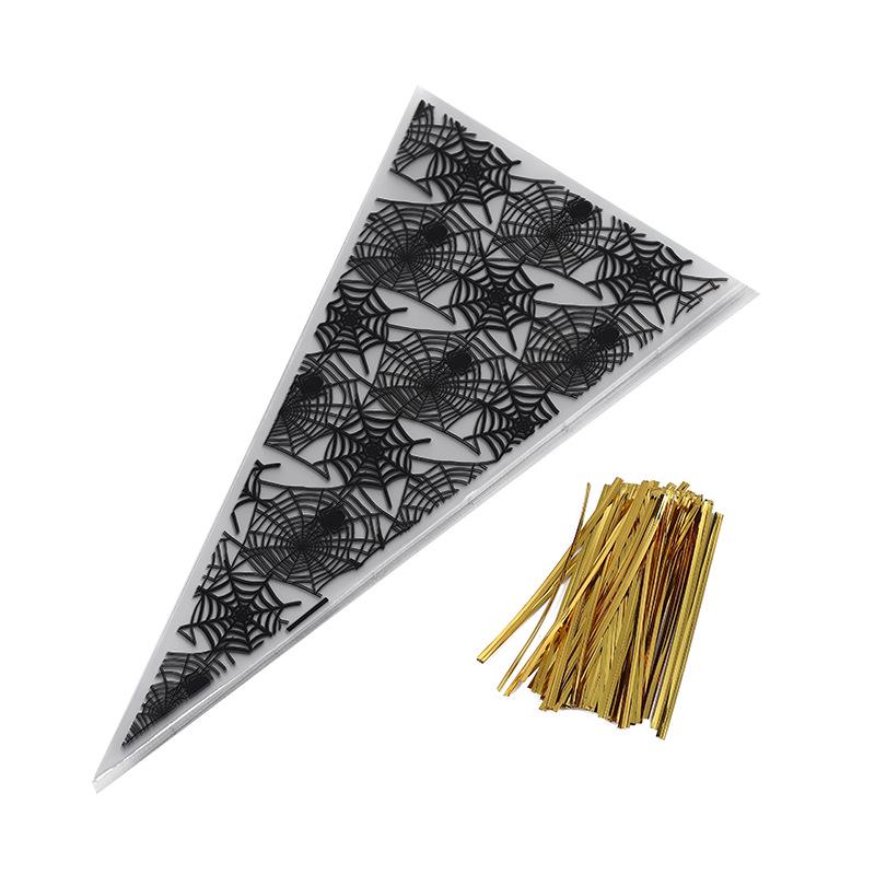 100Pcs/Lot Halloween Candy Bags Cone Bags Pumpkin Spider Bat Packaging Cookies Gift Bag Trick Or Treat For Kids Halloween Party Decoration