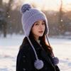 Women S Pom Pom Solid Color Knit Hat Winter Warm Outdoor Ski Hat