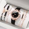 with Leather Strap Watch Bracelet Set Heart Shape Quartz Wristwatch New Watch Jewelry Set  Woman