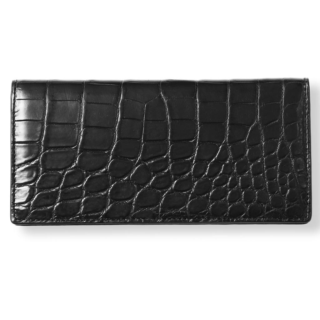 CLW Crocodile Leather Works Crocodile Leather Long Wallet (with Coin Purse) Matte Black, Made in Japan, Men's Wallet, Holds 1,000,000 Yen,