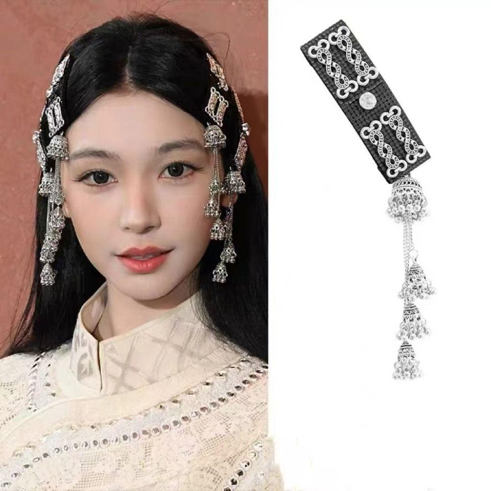Long Ethnic Style Hair Clip Silver Tassel Side Clip Elegant Chinese Style Hairpin Daily
