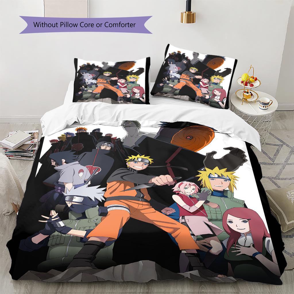 Постельное белье с узором из аниме Наруто, Домашний декор, Подарок на день рождения (1 пододеяльник + 2 наволочки, без наполнителя)