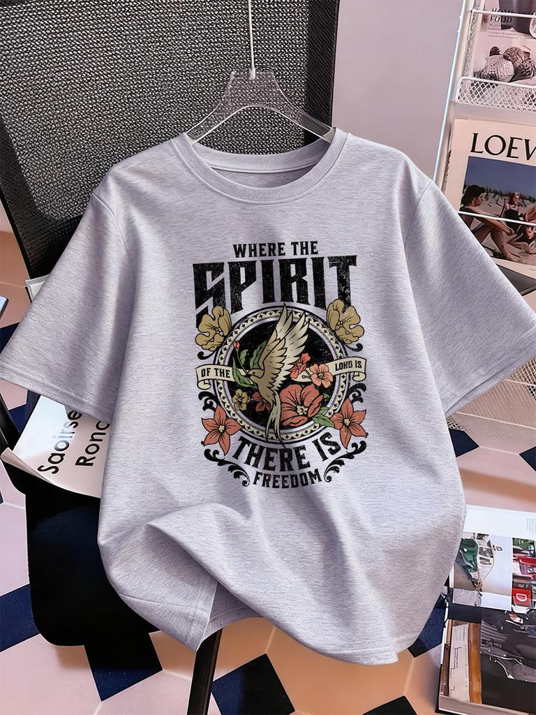 Where The Spirit There Is Freedom Prints TShirts Womens Summer Cotton Short Sleeve Tops ONeck Soft Loose T Shirt Basic Clothes