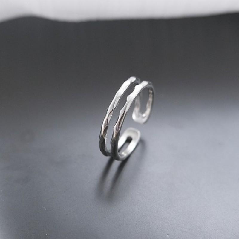 Adjustable Open Ring Women Men Double Layer Wavy Texture Minimalist Plated Geometric Band Vintage Chic Jewelry