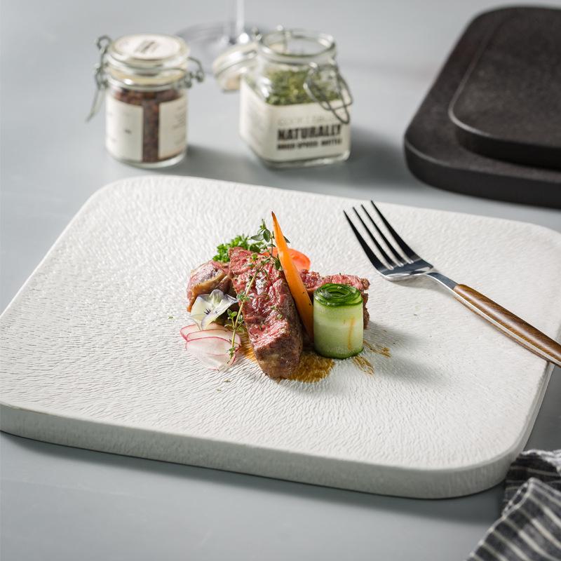 Light Luxury Square Thick Edge Flat Plate, High-End Restaurant Steak Plate, Hotel Ceramic Plate, Wedding Dining Plate