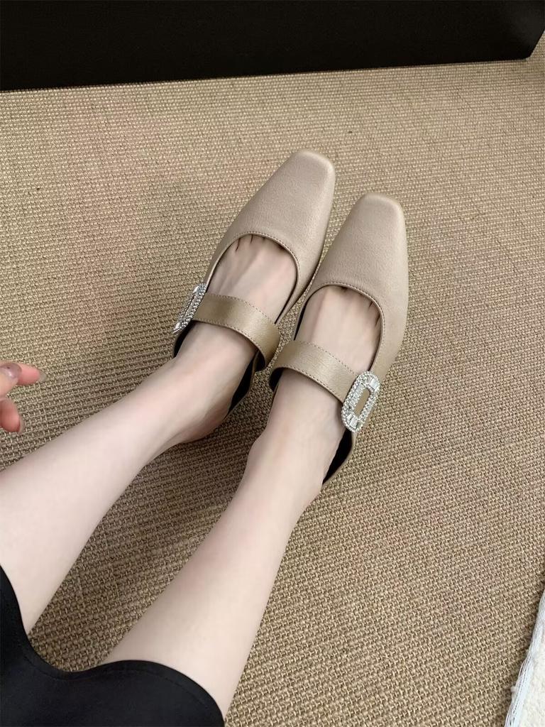 Французские полутапочки с головкой-мешком, женская верхняя одежда, весна-лето 2025, новые ретро туфли с одним словом и квадратной головкой Mary Jane Muller