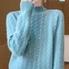 Cashmere Sweater Women's Half Turtleneck Knitted Sweater Casual Pullover Thickened Knitted Sweater with Loose Solid Color Base Layer