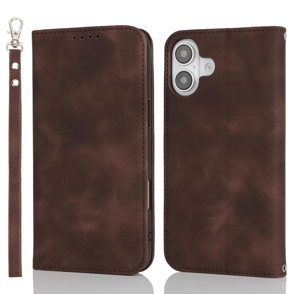 For iPhone 16 Plus Stand Case Magnetic Closure Skin Touch Leather Flip Phone Cover with Wallet