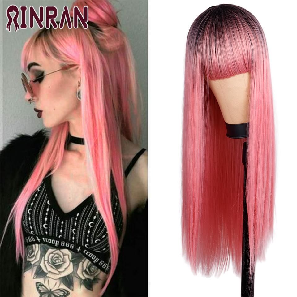 XINRAN Long Straight Wine Red Wig With Bang Synthetic Wigs for Women Heat Resistant Natural Hair for Daily Halloween Cosplay Party