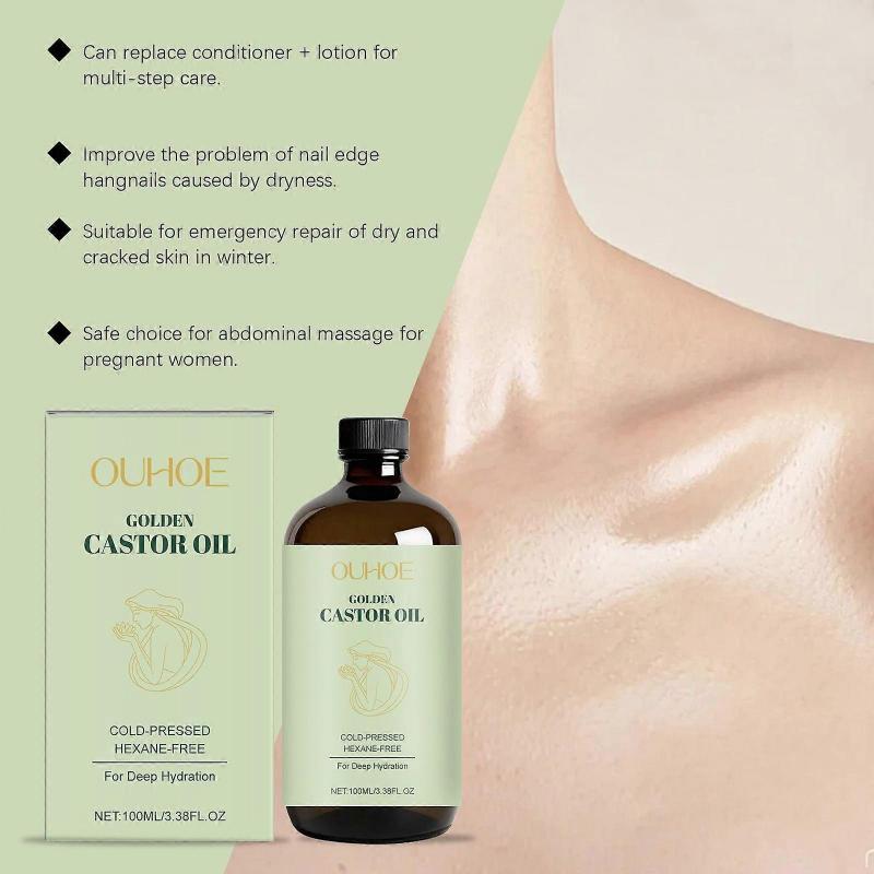 Organic Castor Oil for Body Skin Care | Cold-Pressed, Hexane-Free | Skin & Scalp Moisturizer | Deep Hydration Body Massage Oil