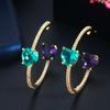 WWJ Trendy Heart Cut Purple Green Zirconia Circle Hoop Earrings