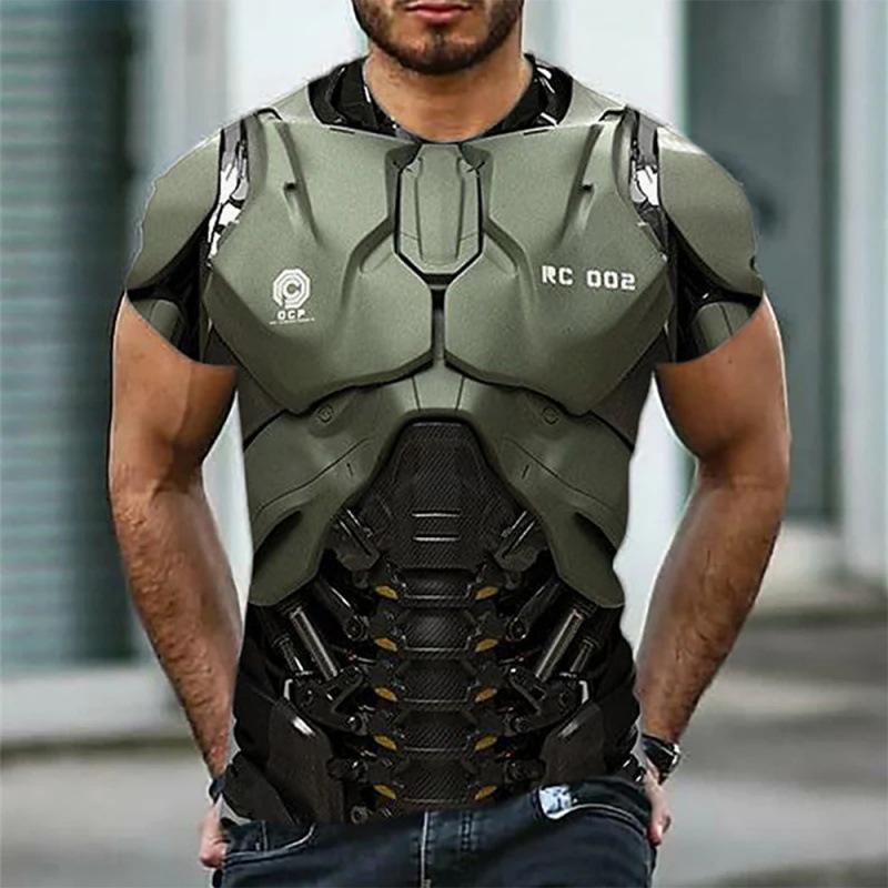 Мужская футболка 3D Armor Fashion с коротким рукавом, повседневная, металлическая, с круглым вырезом