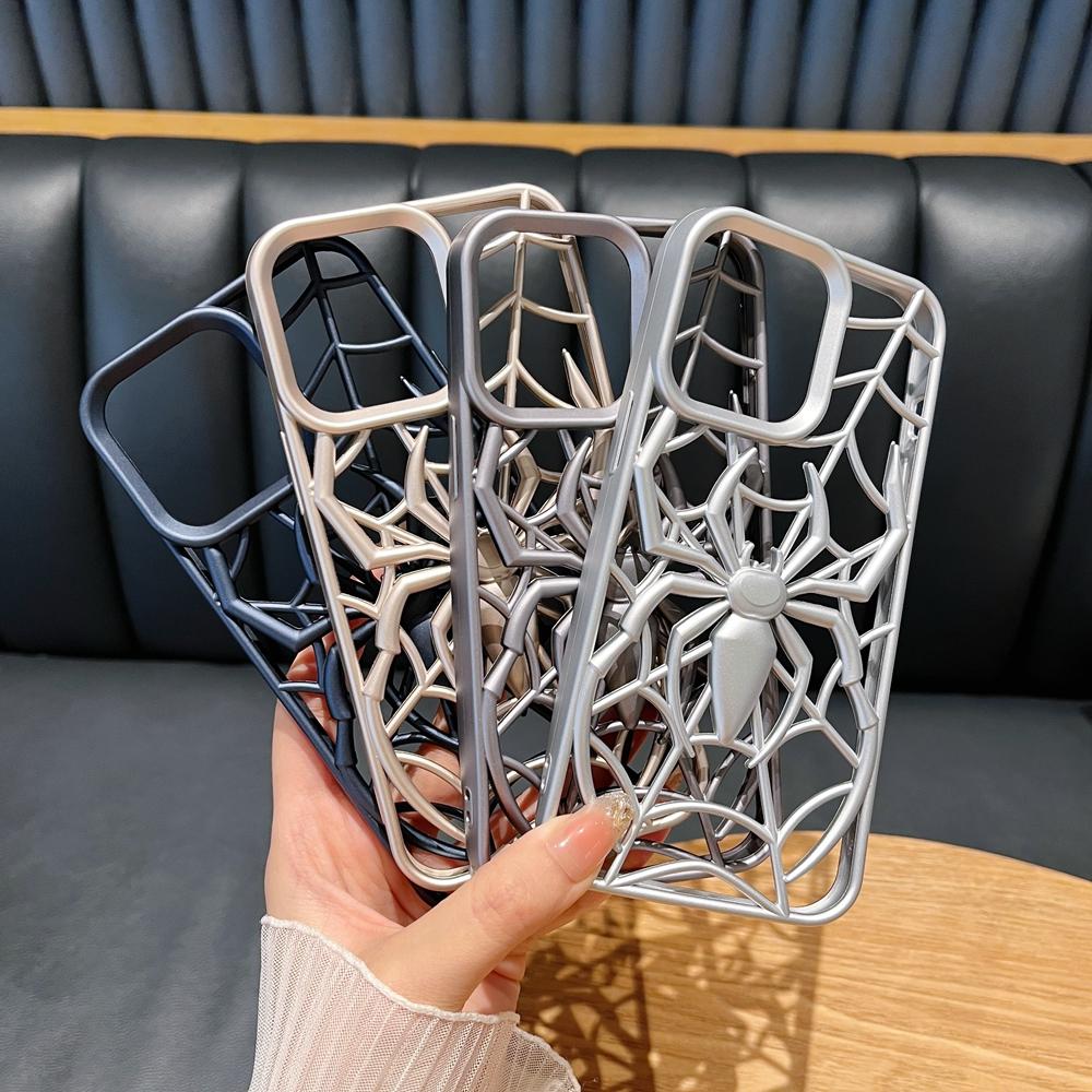 Cartoon 3D Spider Pattern Hollow Out Heat Dissipation Case For iPhone 16e 15 14 Plus 13 12 16 Pro Max 11 15 Matte Silicone Cover