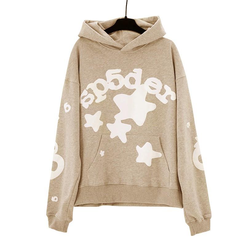 Sp5der Hoodie Oversized Thick Fleece Sweatshirt With Foil Print Spiderweb Design Men Winter Casual Wear