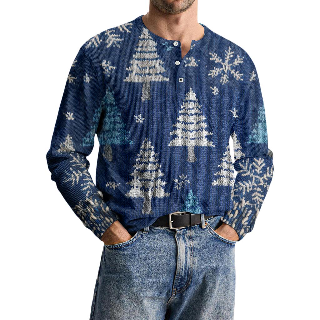 Men's Casual Knit Button-Up Long-Sleeve Shirt