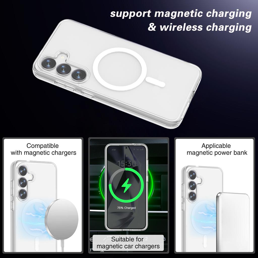 For Samsung Galaxy S25+ Clear Case Compatible with MagSafe TPU+PC Phone Back Cover