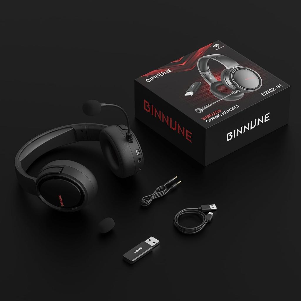 BINNUNE PS5 Wireless Gaming Headset with Noise Mute USB Wireless and 150 Hours of Continuous Compatible with FPS and Switch BW02 Cancelling, Function,