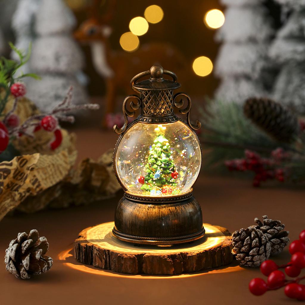 Christmas Gift Snow Globe Light with Music/Handle/Resin Figurine Holiday Decoration Table Lantern Ornaments
