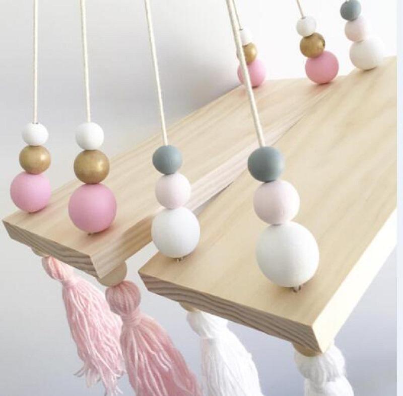 Полка для хранения в скандинавском стиле, деревянная доска, настенные украшения, подвеска с кисточками и бусинами для украшения детской комнаты, реквизит для фотосессии