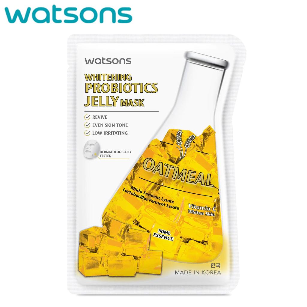 Watsons Whitening Probiotics Jelly Mask, Oatmeal, Bifido Ferment Lysate, Vitamin C, Whiten Skin, Dermatologically Tested, 30 Ml. X 3 Pcs