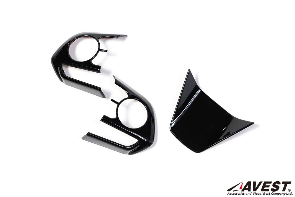 Комплект накладок на рулевую панель AVEST в цвете «черный лак», совместимый с Toyota Harrier 80, Camry 70, Crown 220 и сериями Corolla 210 (Набор из 3 предметов) Черный, Серия, Серия,