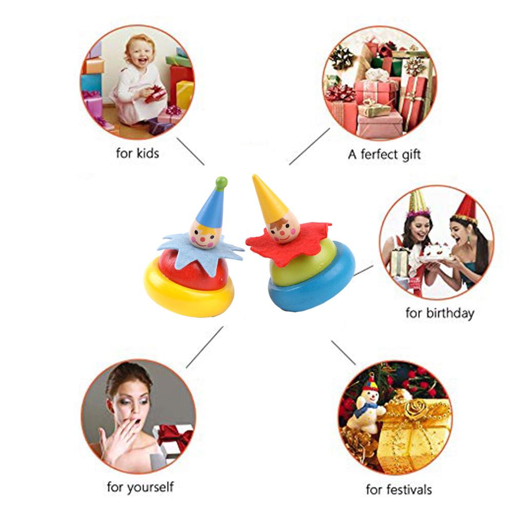 2Pcs Random Color Wooden Clown Spinning Top Tumbler Toy Clown Educational Gift for Kids Baby