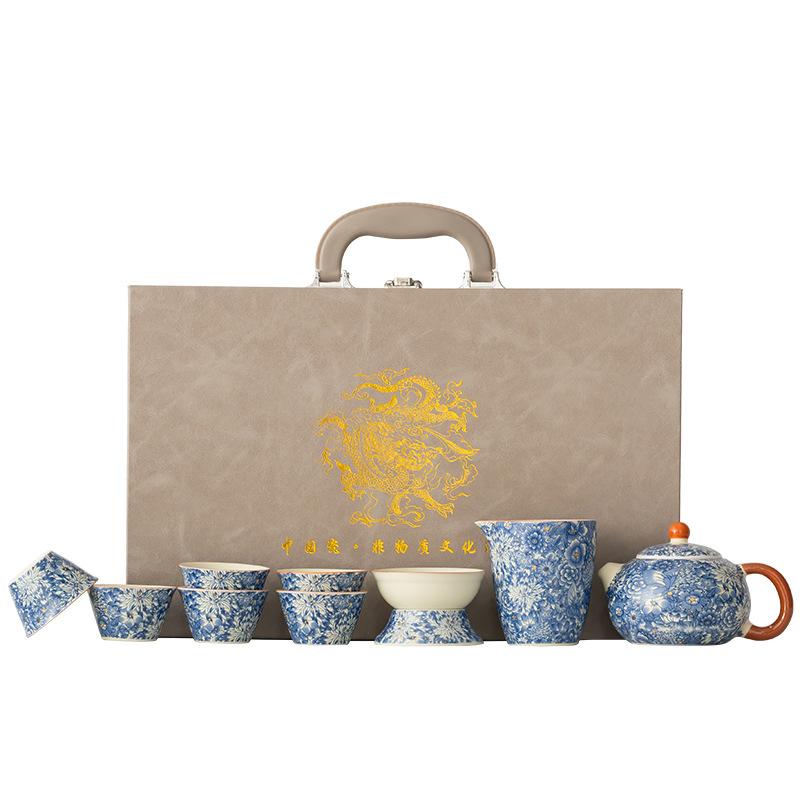 Anniversary Celebration Company Business Opening Activities Retro Ru Kiln Flower High-end Tea Set