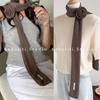 Womens Lightweight Knitted Scarf With Floral Trim Solid Color Long Narrow Neck Wrap Office Casual Wear