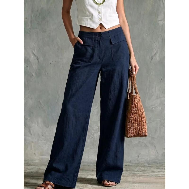 Women S Solid Color Loose Fit Wide Leg Casual Pants