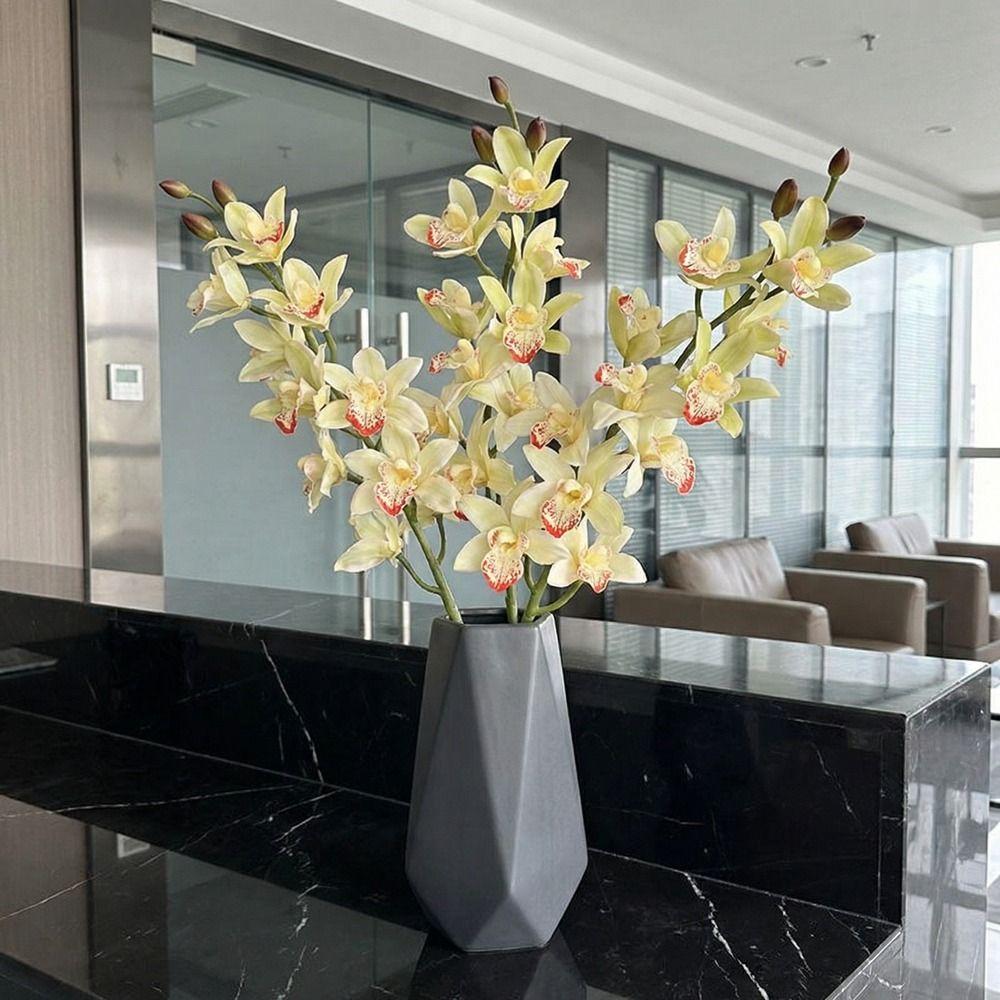 Real Touch Artificial Silk Cymbidium Branch Handmade Artificial Orchid Flower  Home Decoration