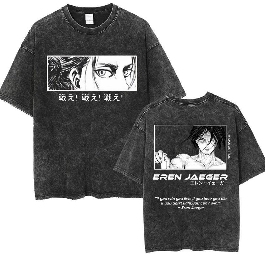 Attack on Titan Anime Printed Tshirt Mens and Womens Washed Tshirt High Quality Vintage Cotton Tshirt Harajuku YK Top