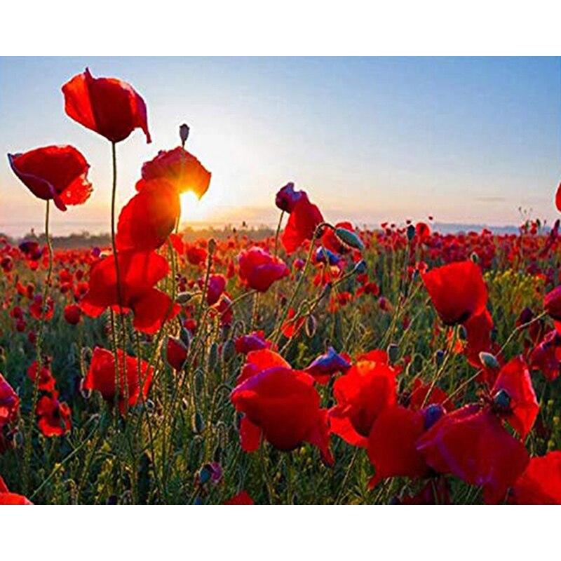 Алмазная картина, полная дрель, круглые красные цветы для взрослых, детей, алмазная художественная вышивка, украшение дома