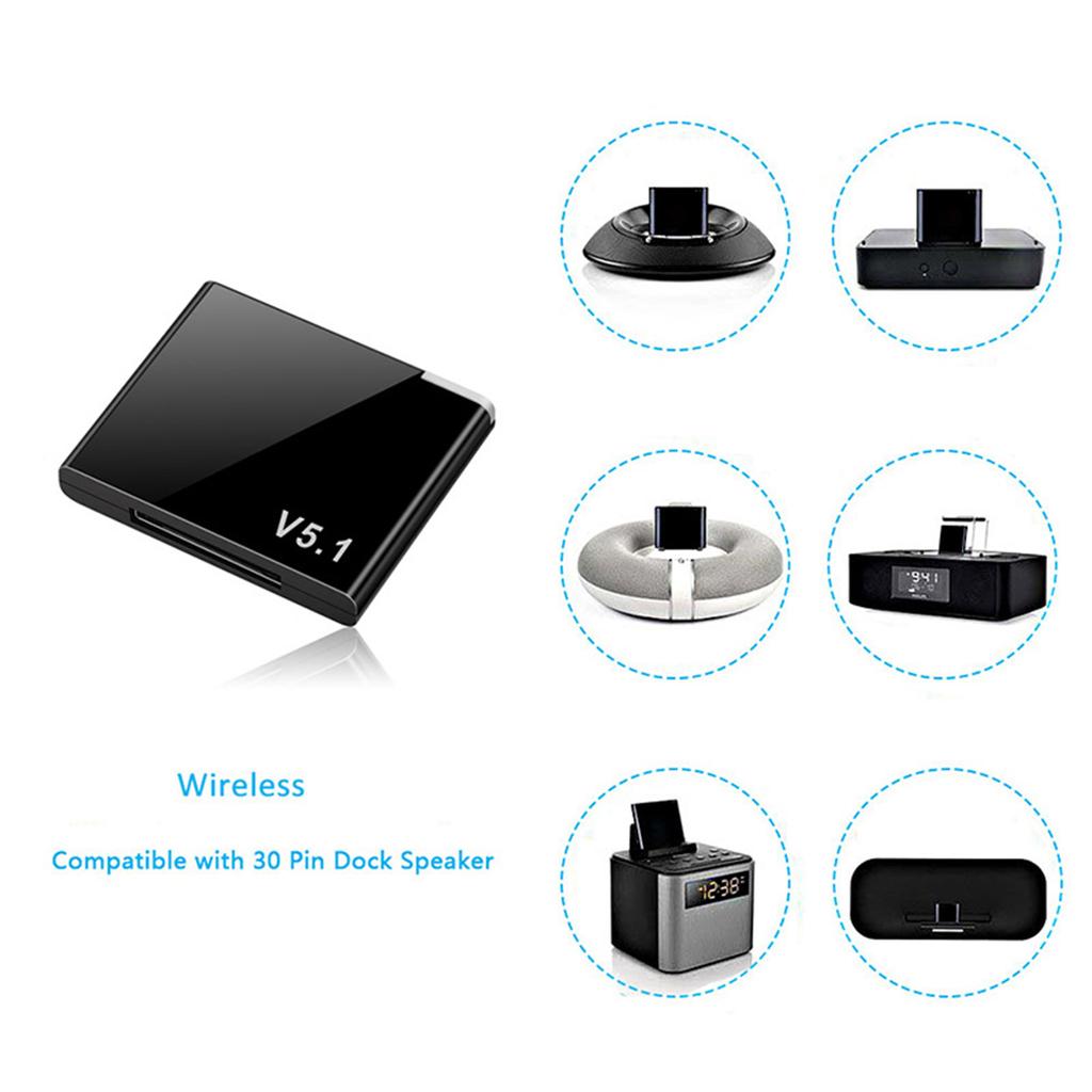 30 Pin Bluetooth-compatible Adapter Audio Receiver Wireless Blue tooth Adapter Quick Pairing for 30Pin Analog Speaker