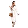 Cross Border Women's Solid Collar Long Sleeve Woolen Coat Simple Strap Windbreaker