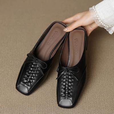 Мода 2024 НОВЫЕ Летние Женские Мюли Обувь из Натуральной Кожи для Женщин Закрытый Носок Массивный Каблук Шлепанцы Квадратный Носок Слингбэк Дизайнерские Сандалии