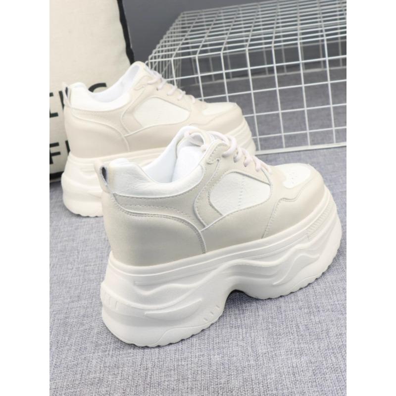 Мода 12 см Коровья замша Натуральная кожа Женские вулканизированные туфли Платформа Клин Скейтбординг Высокий бренд Каблуки Повседневная летняя обувь