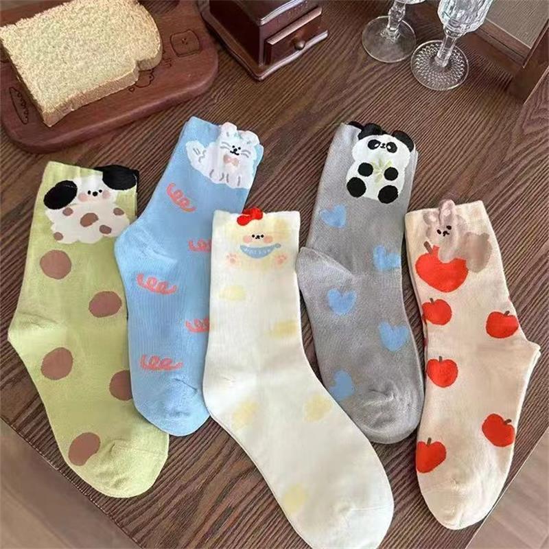 Мультяшные милые животные панда щенок кролик кошка допамин носки мягкие удобные хлопковые носки девчачьи универсальные носки до середины икры подарок