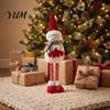 Festive Party Supplies Christmas Plush Snowman with Extendable Legs, Sequins Hat Holding Star Decor Doll, Standing Long Legs Xmas Decoration