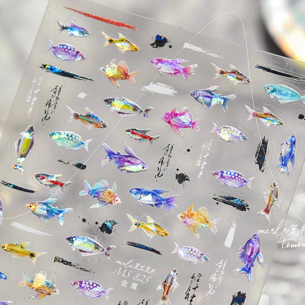 1pcs Ocean Marine Life Jellyfish Dolphin Shell Starfish Frangipani Ocean 5D Nail Art Stickers Embossed Nail Decals