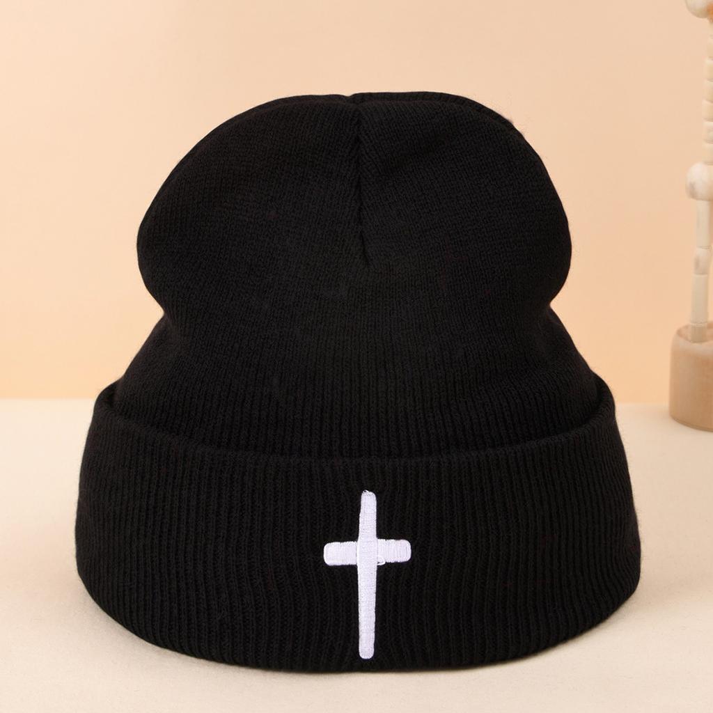 Autumn And Winter Acrylic Cross Embroidered Knitted Hat Men And Women Versatile Trend Wool Hat Hip Hop Cold