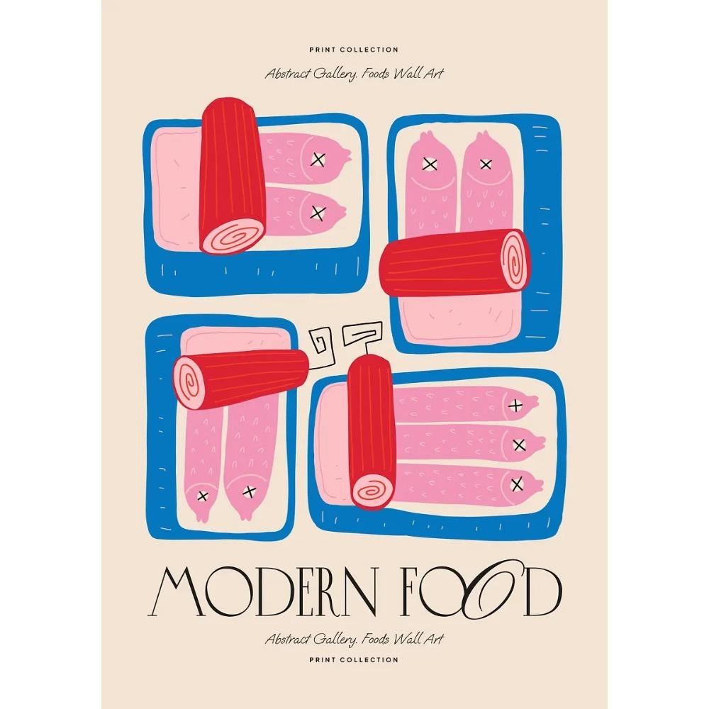 Minimalism Foods Posters Delicious Oyster Pink Ramen Bowl Shrimp Hot Dog Prints Canvas Painting Wall Pictures Home Kitchen Decor