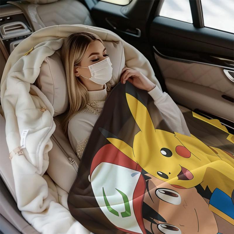 Anime Pokemon Flannel Blanket Cartoon Pikachu Children's Gift Blanket Home Sofa Lunch Break Blankets  Student Throw Blankets
