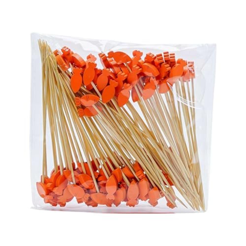 100Pcs/Set Easter Toothpicks Bunny Carrots Multifunctional Cocktail Picks Disposable Fruit Salad Bamboo Sticks Decoration