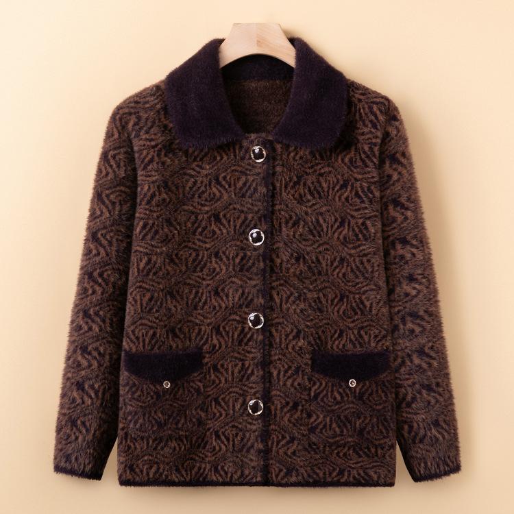 Кардиган-свитер бабушки с лацканами, весенне-осенний, для женщин среднего и пожилого возраста, вязаные куртки, одежда для пожилых с плюшем