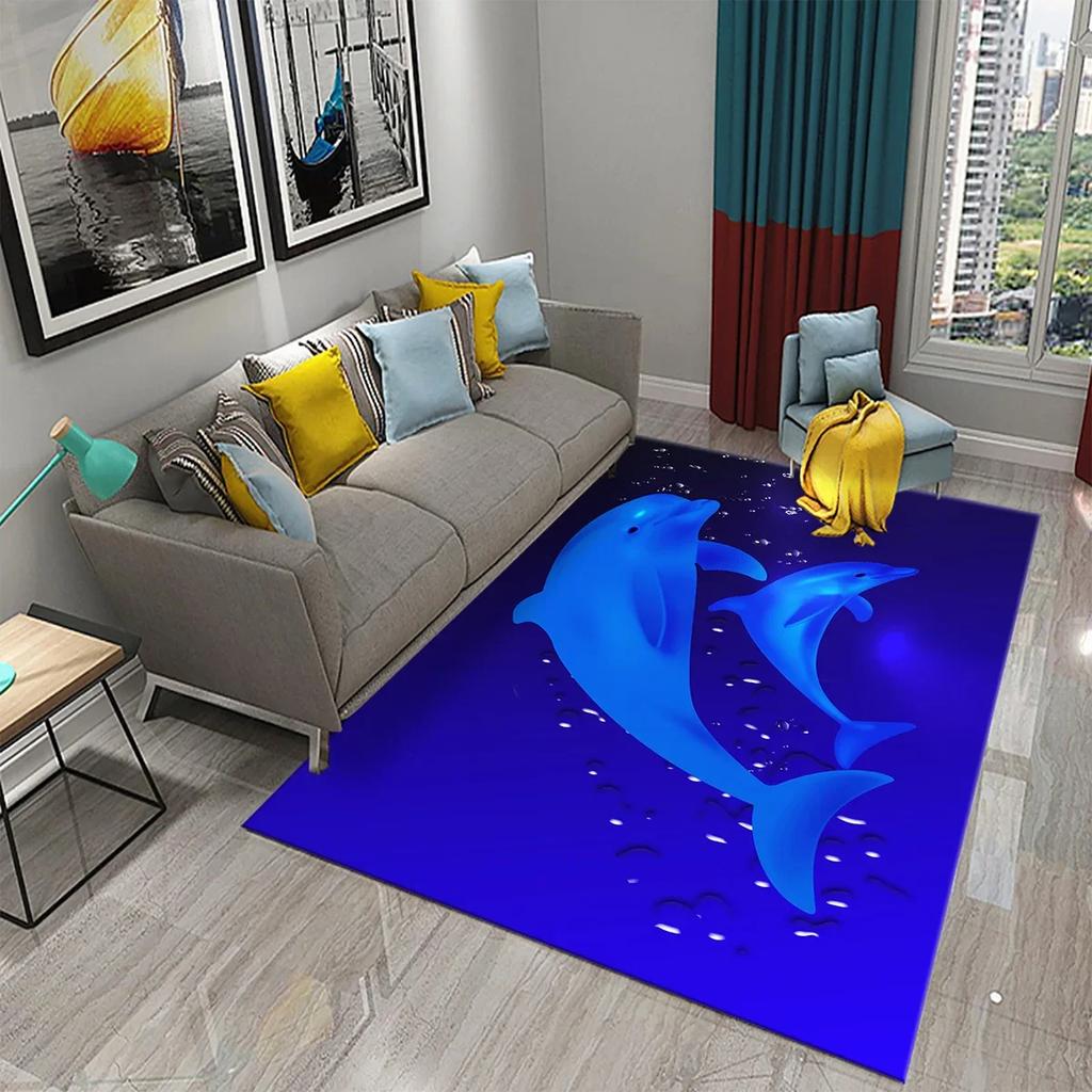 3D Абстрактный ковер с дельфинами для кухонного коврика, входного коврика, декора пола спальни, ковра для гостиной, ванных противоскользящих ковриков