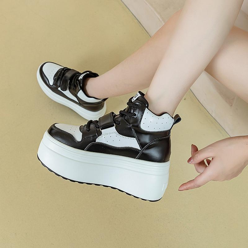 Fujin 8 см из синтетической натуральной кожи, женские кроссовки на платформе до щиколотки, женская обувь, весенне-осенние теплые зимние армейские ботинки на меху, ботильоны