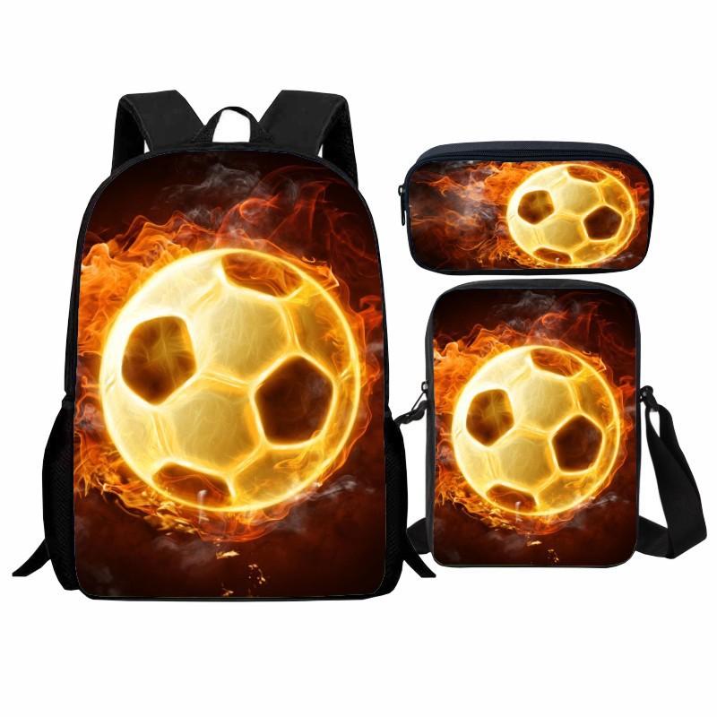 Trendy Popular flame football 3D Print 3pcs/Set pupil School Bags Laptop Daypack Backpack Inclined shoulder bag Pencil Case